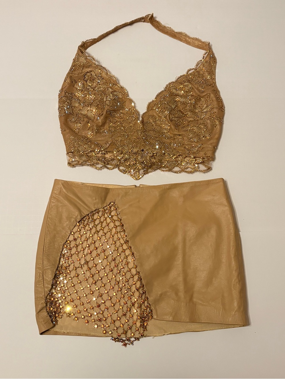Kacey Montoya’s Closet | RARE Pnina Tornai Gold Lace Halter Crop Top & Mini Set